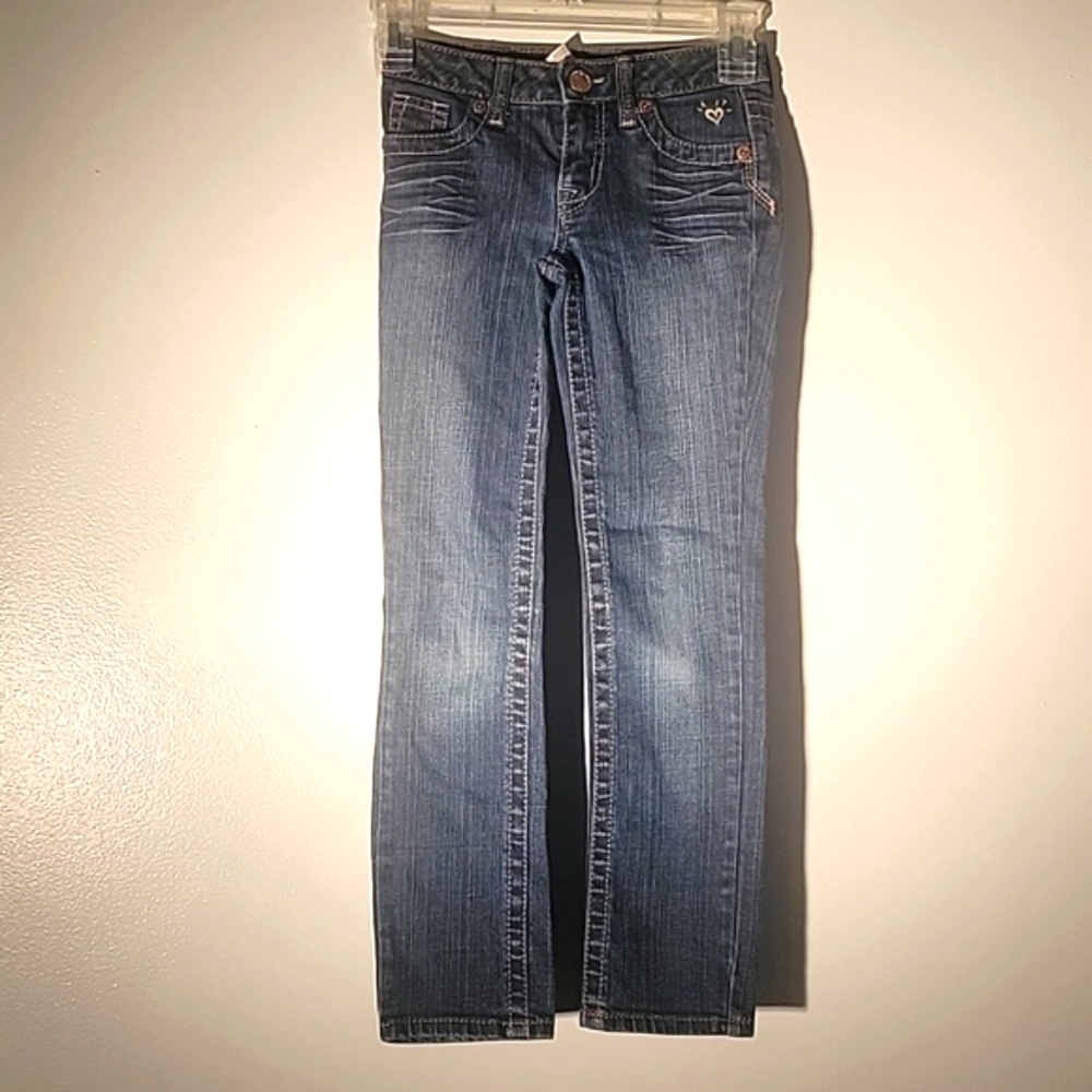 Justice Jeans Girls Embroidered Pockets Straight Leg Jeans, Size: 8 S